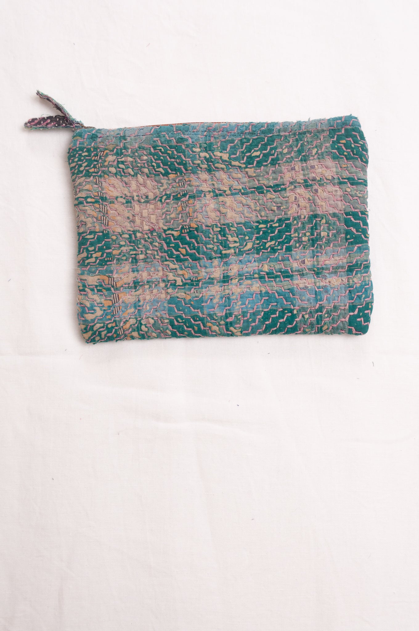 Vintage kantha quilt pouches. one of a kind. Green check.