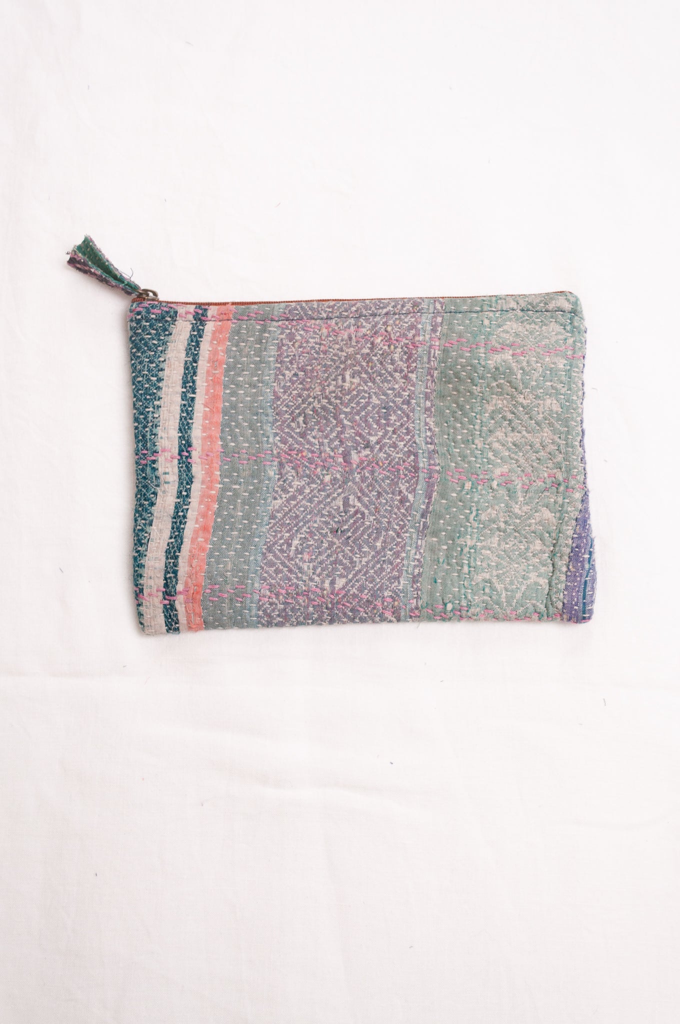 Vintage kantha quilt pouches. one of a kind. Vintage stripe.
