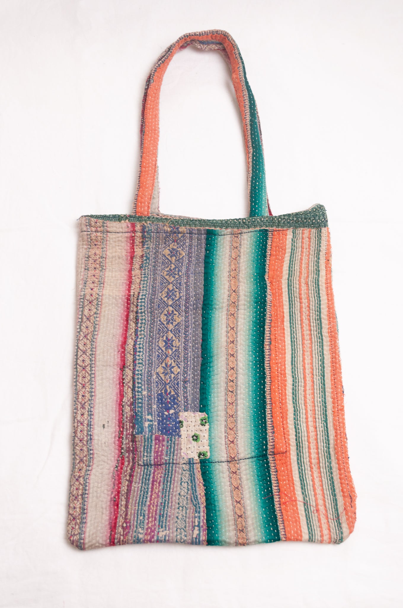 Vintage kantha tote bag - multi stripes
