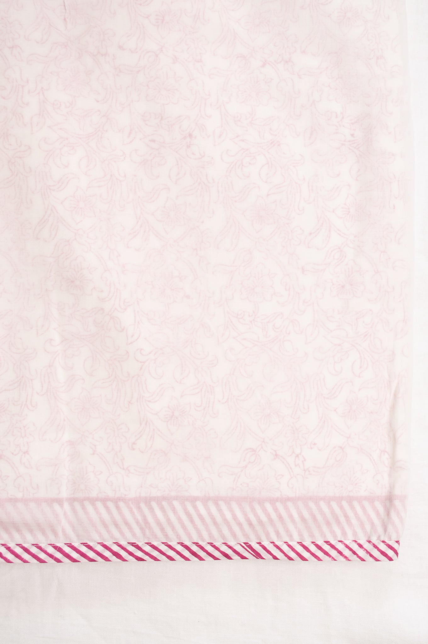 King Queen size cotton muslin dohar bedspread pink floral print on white.