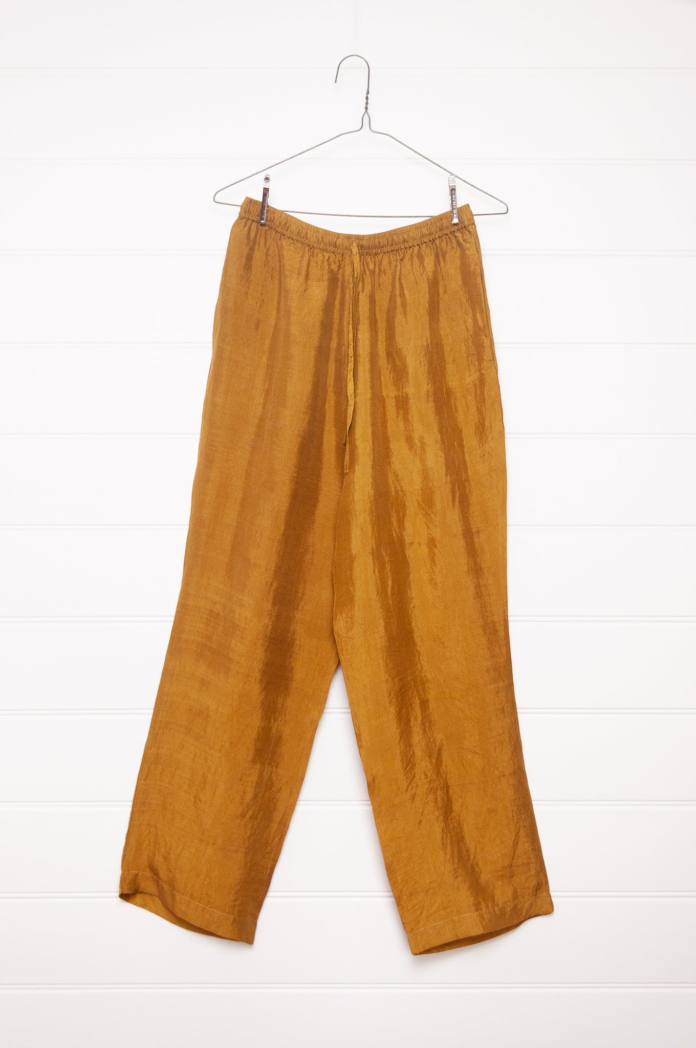 Handloom silk pyjama pants in mustard gold.