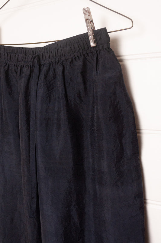 Handloom silk pyjama pants in ebony black.