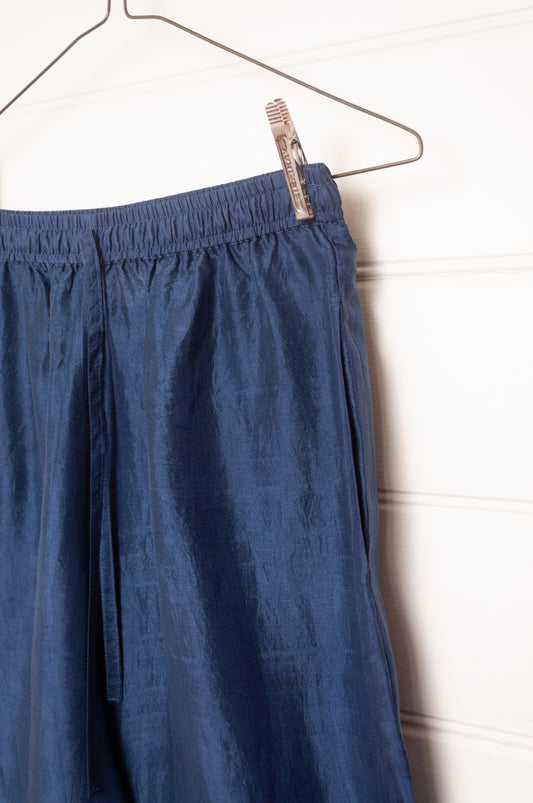 Handloom silk pyjama pants in midnight blue navy.