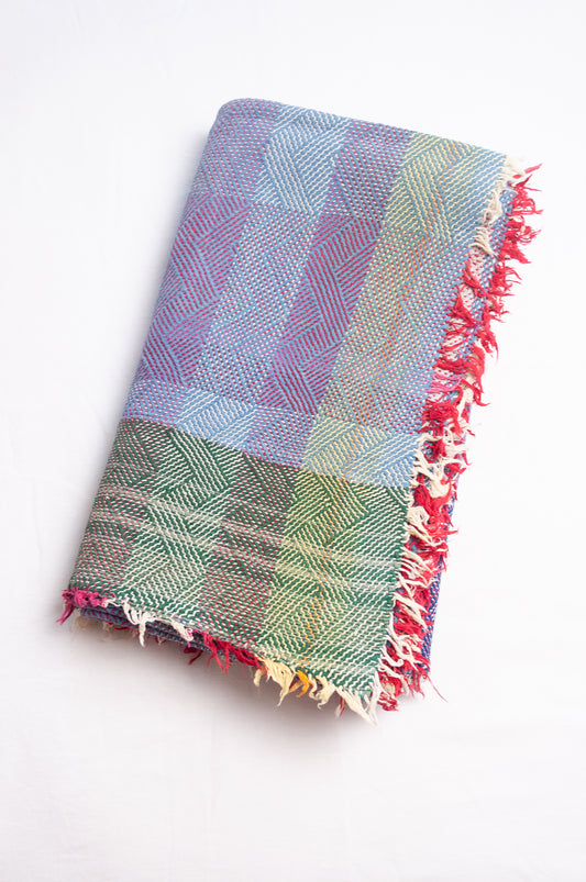 Vintage lohori stitch kantha quilt on multicoloured base.