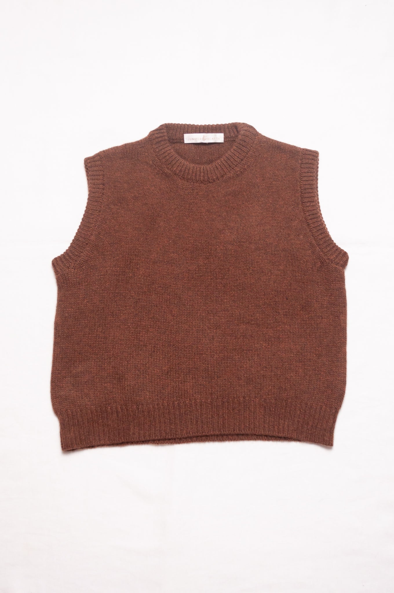 Juniper Hearth cashmere vest in umber brown.