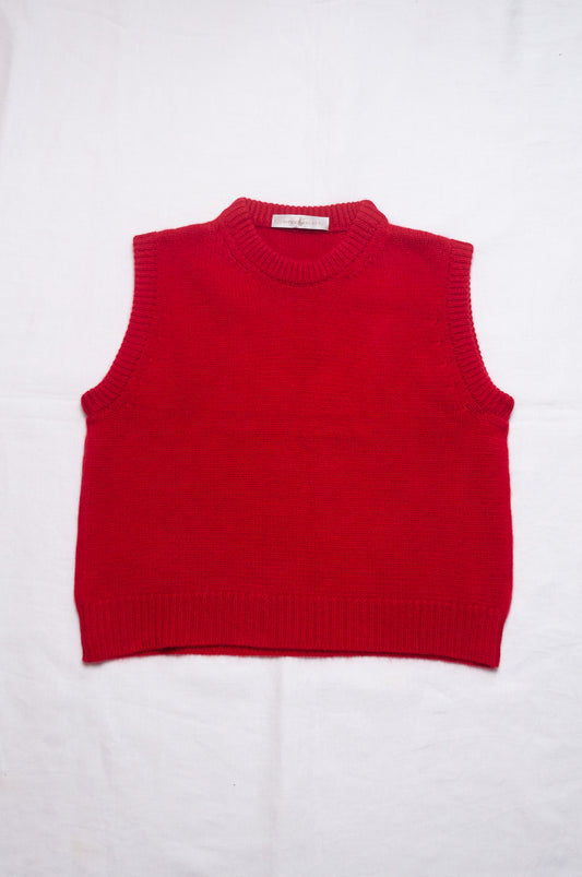 Juniper Hearth cashmere vest in scarlet red.