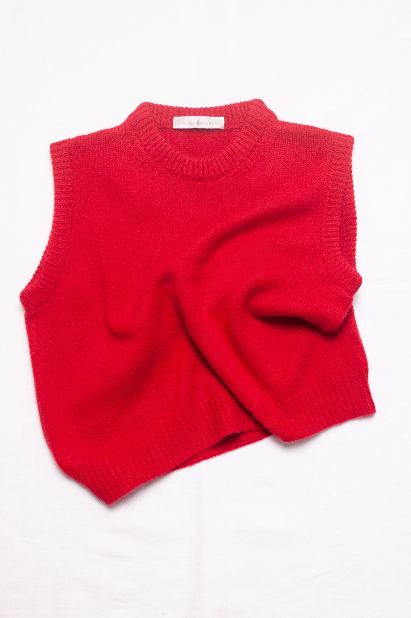 Juniper Hearth cashmere vest in scarlet red.