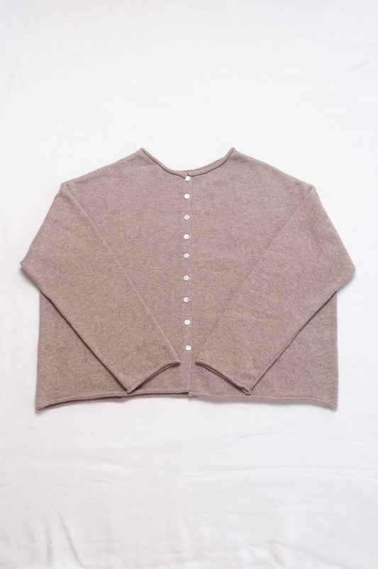 One size reversible pure cashere cardi sweater in biscuit beige.