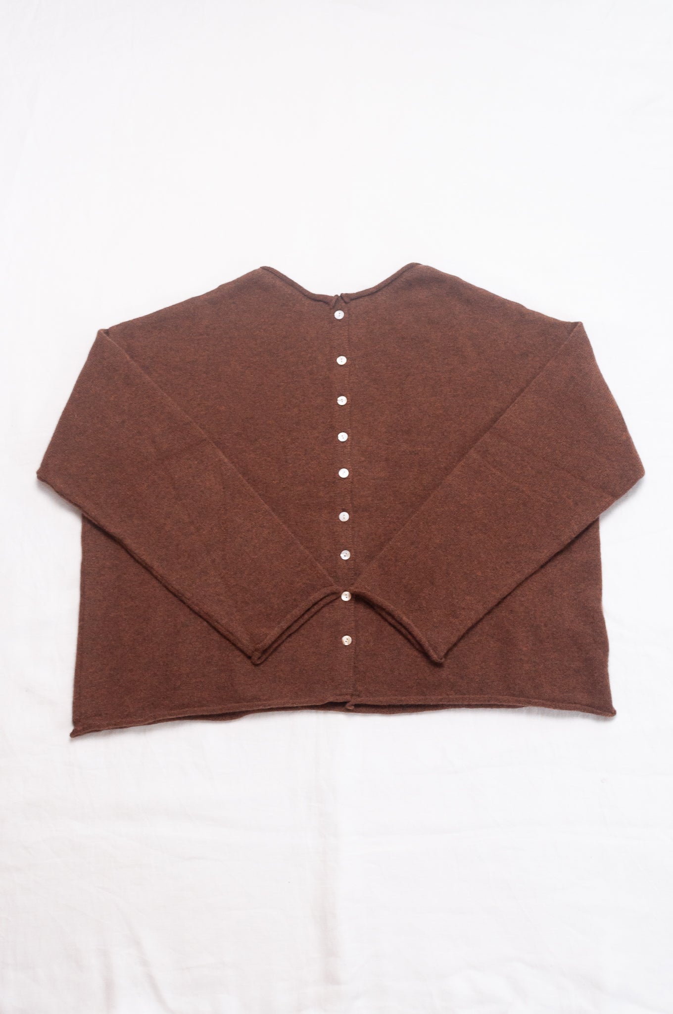 One size reversible pure cashere cardi sweater in umber brown.