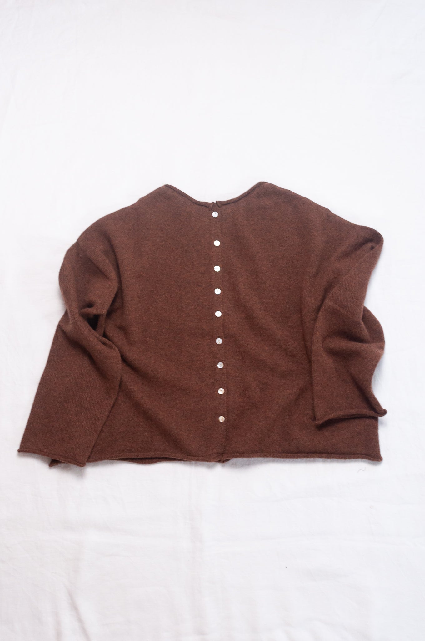 One size reversible pure cashere cardi sweater in umber brown.