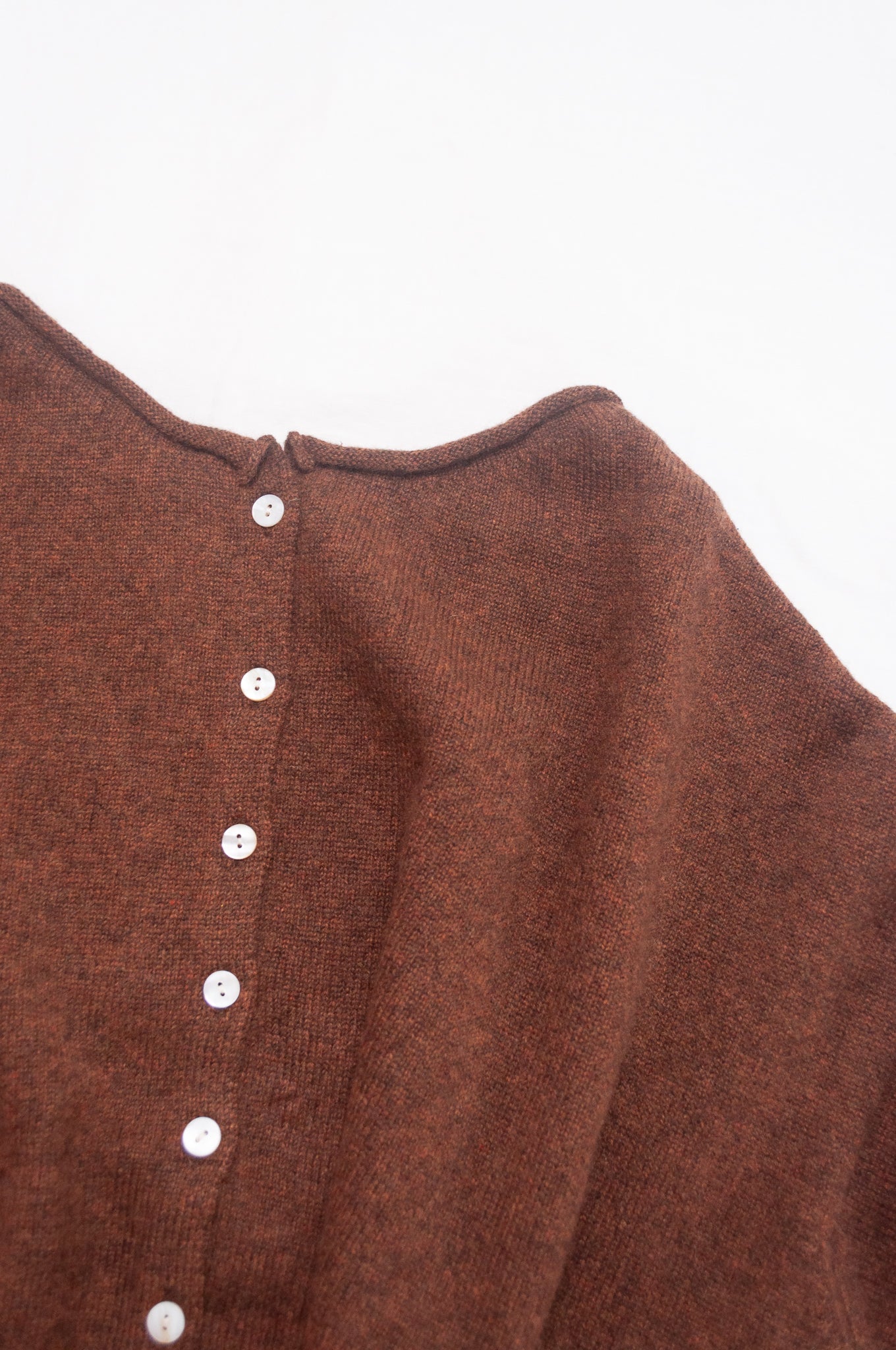 One size reversible pure cashere cardi sweater in umber brown.