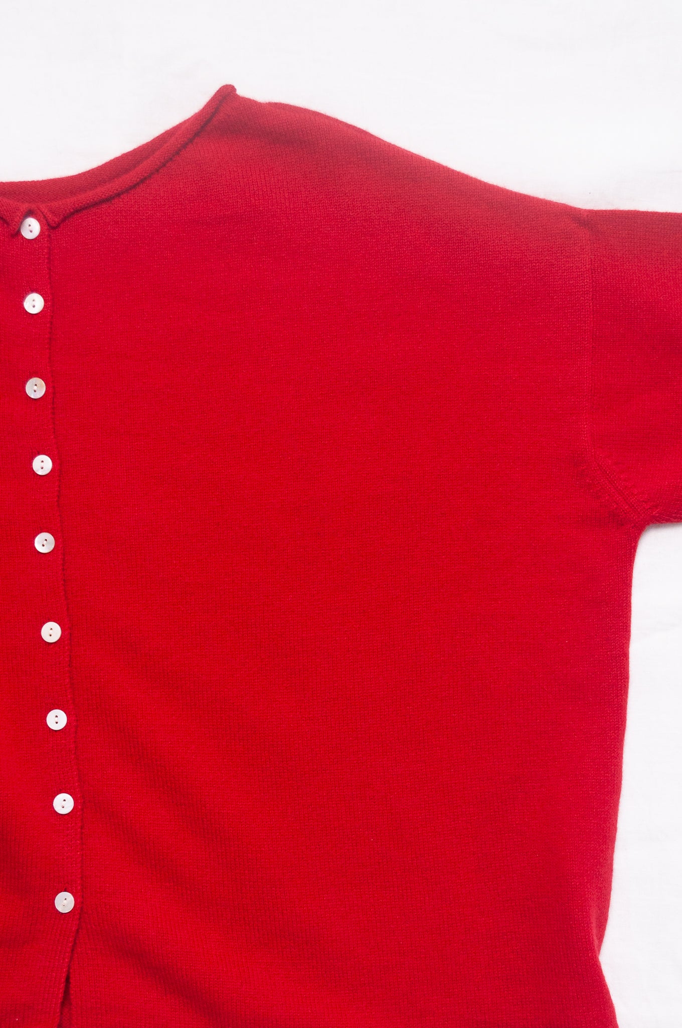 Juniper Hearth one size reversible cardigan sweater in scarlet red cashmere.