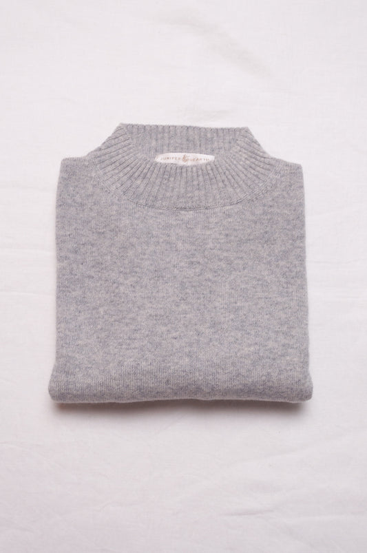 Juniper Hearth high neck turtleneck cashmere sweater in ash grey.