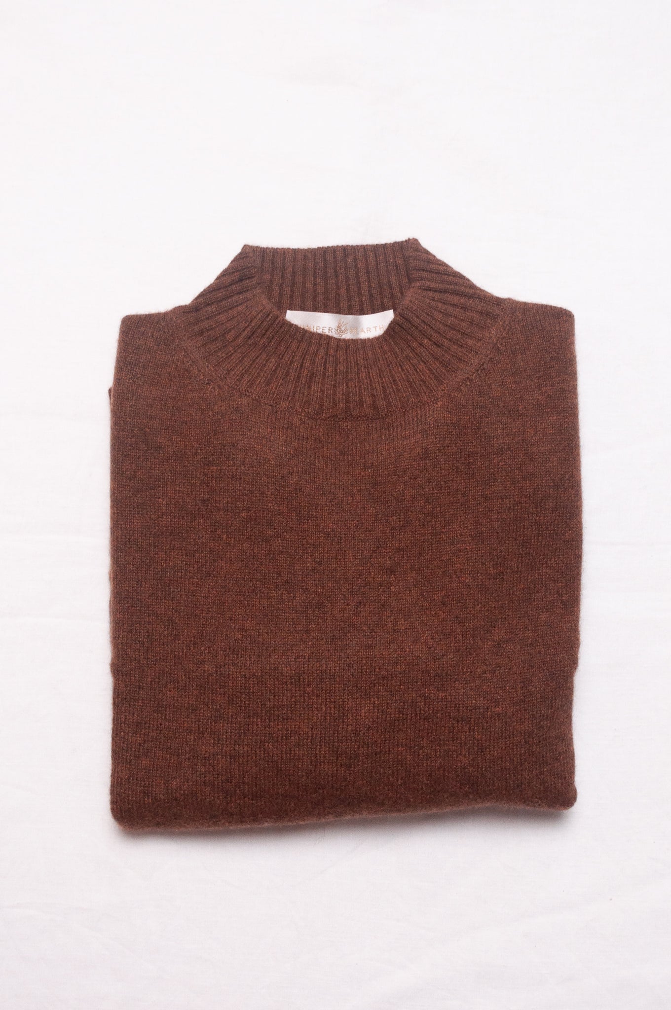 Juniper Hearth high neck turtleneck cashmere sweater in umber brown.