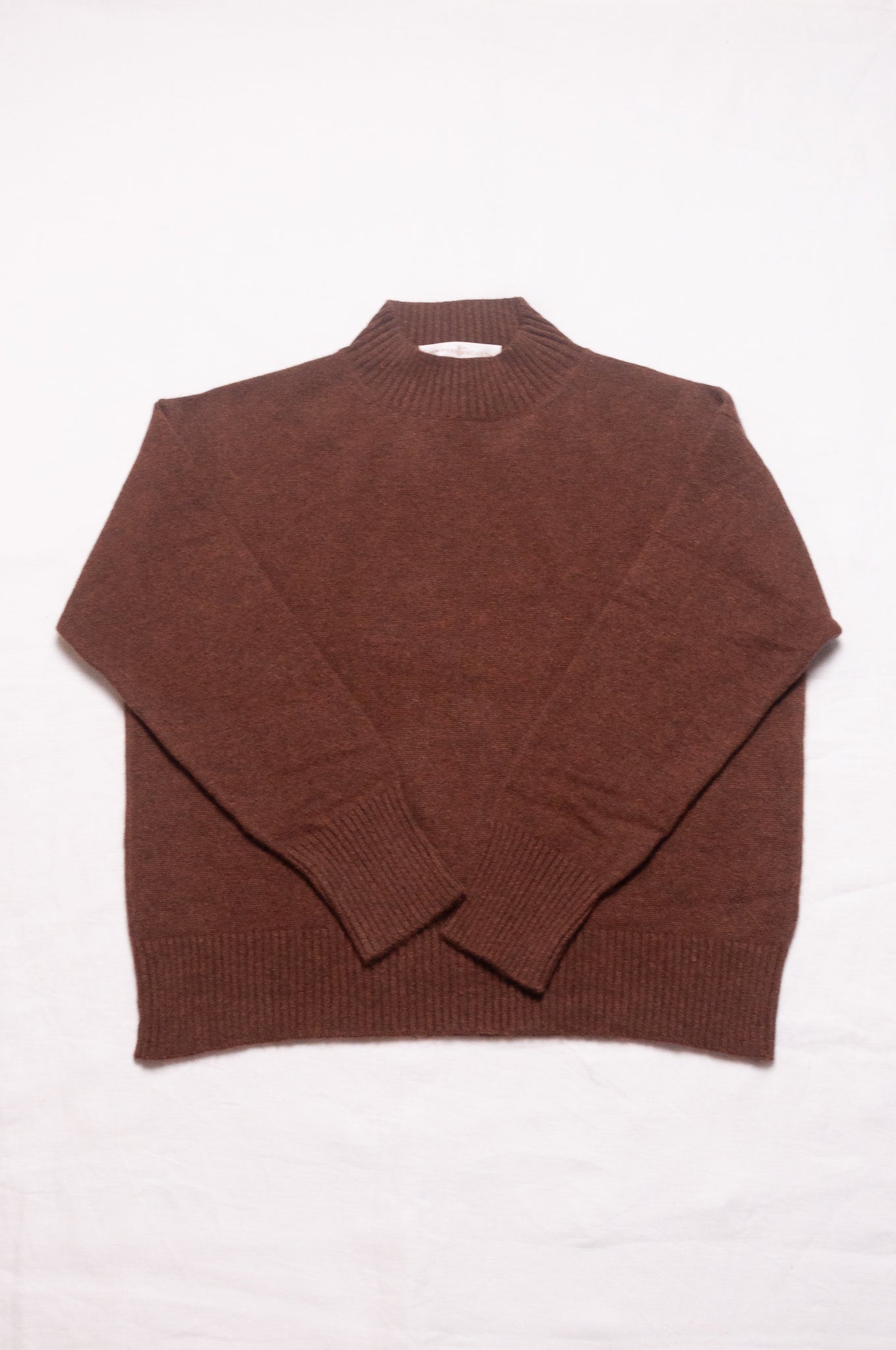 Juniper Hearth high neck turtleneck cashmere sweater in umber brown.