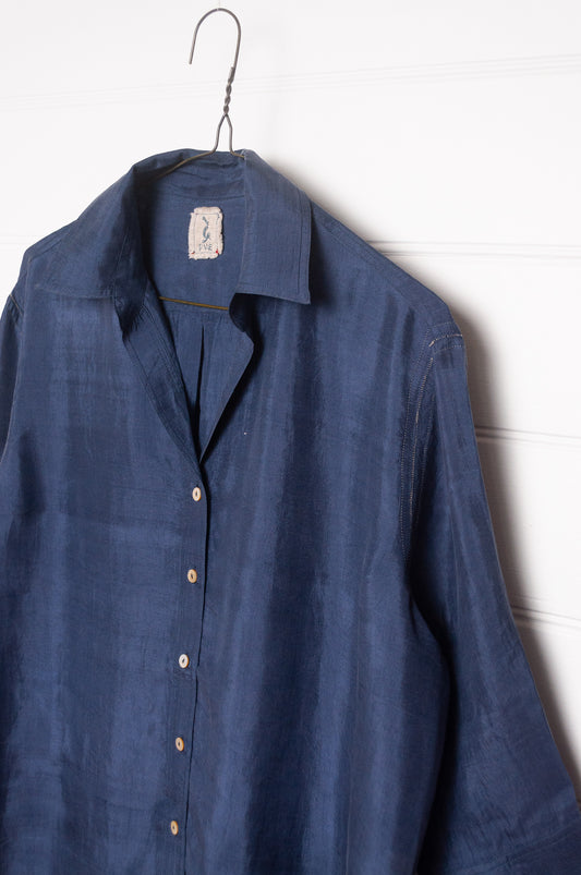 DVE Arha silk button up shirt in navy blue.