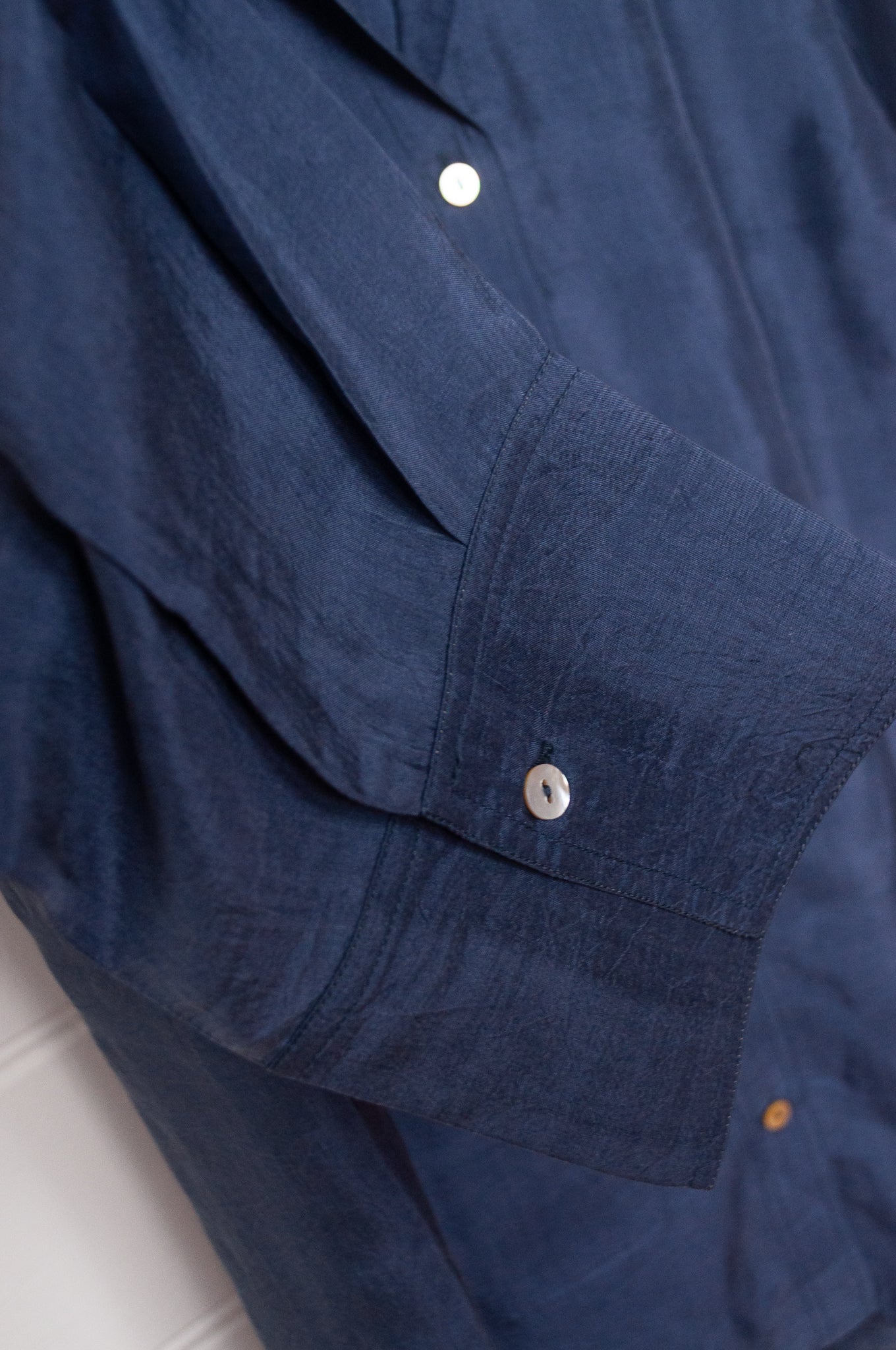 DVE Arha silk button up shirt in navy blue.