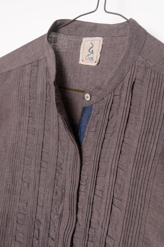 DVE Gargi linen blouse pintucked and ruched bodice in storm grey.