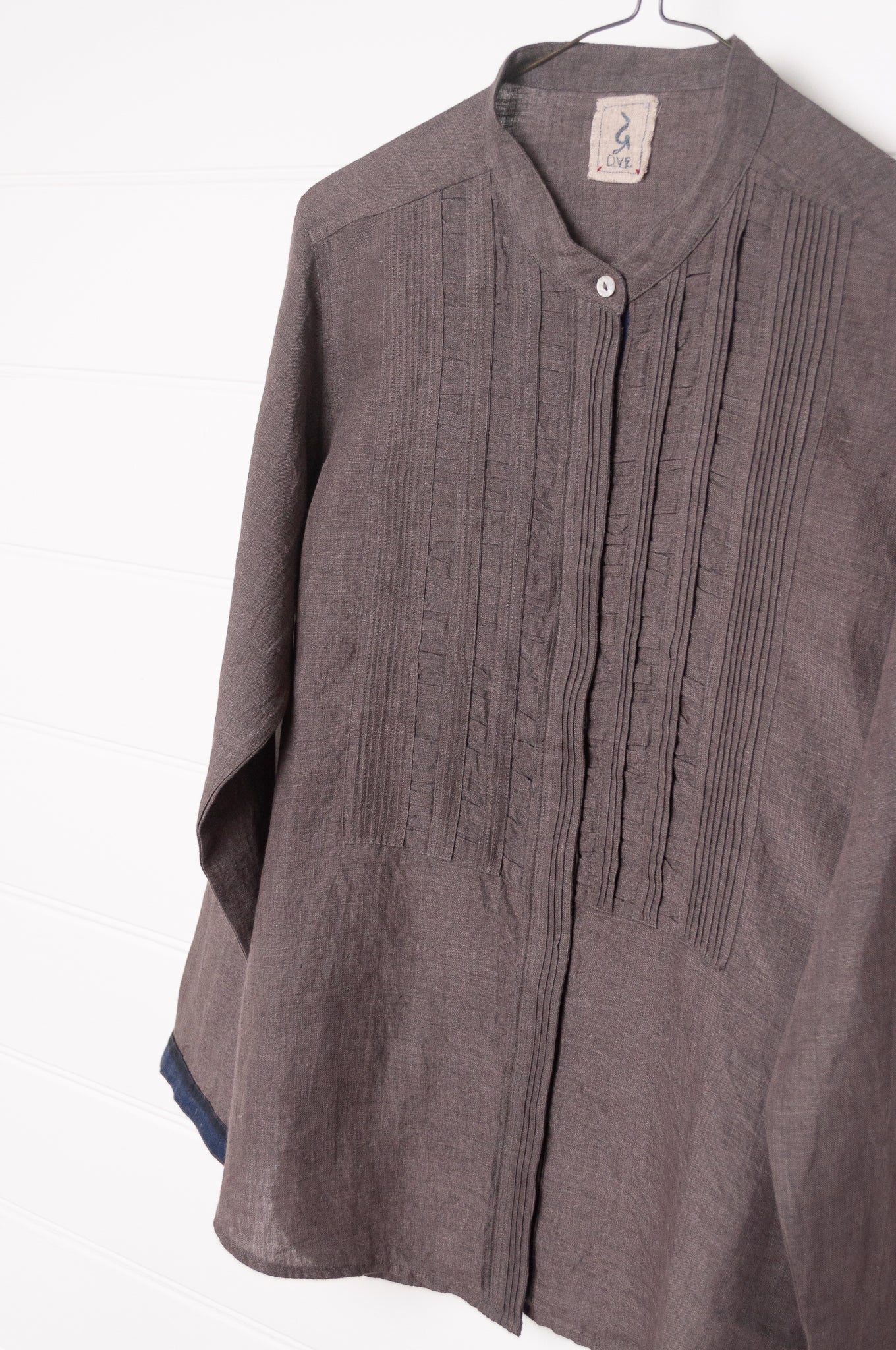 DVE Gargi linen blouse pintucked and ruched bodice in storm grey.