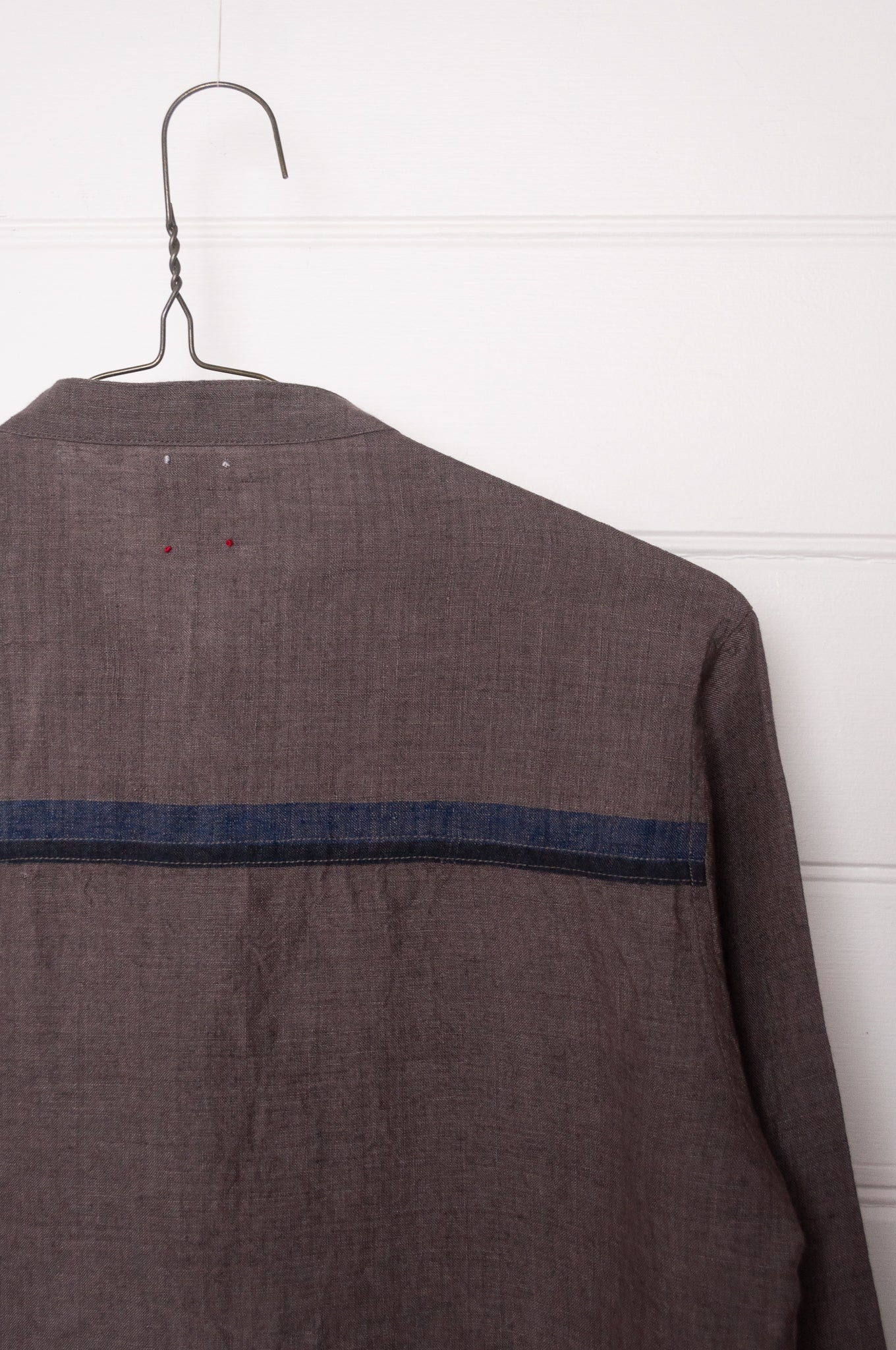 DVE Gargi linen blouse pintucked and ruched bodice in storm grey.