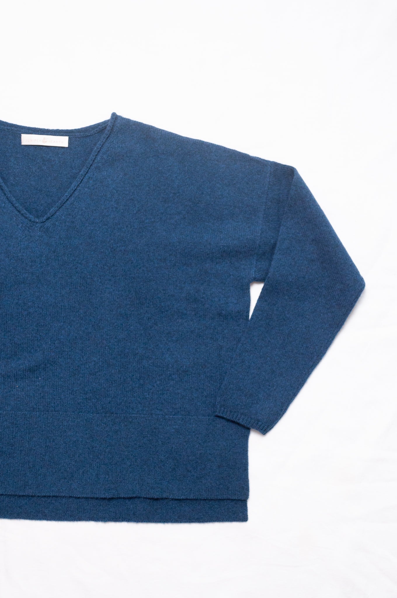 Baby yak wool Iris sweater V-neck loose fit in sapphire blue.