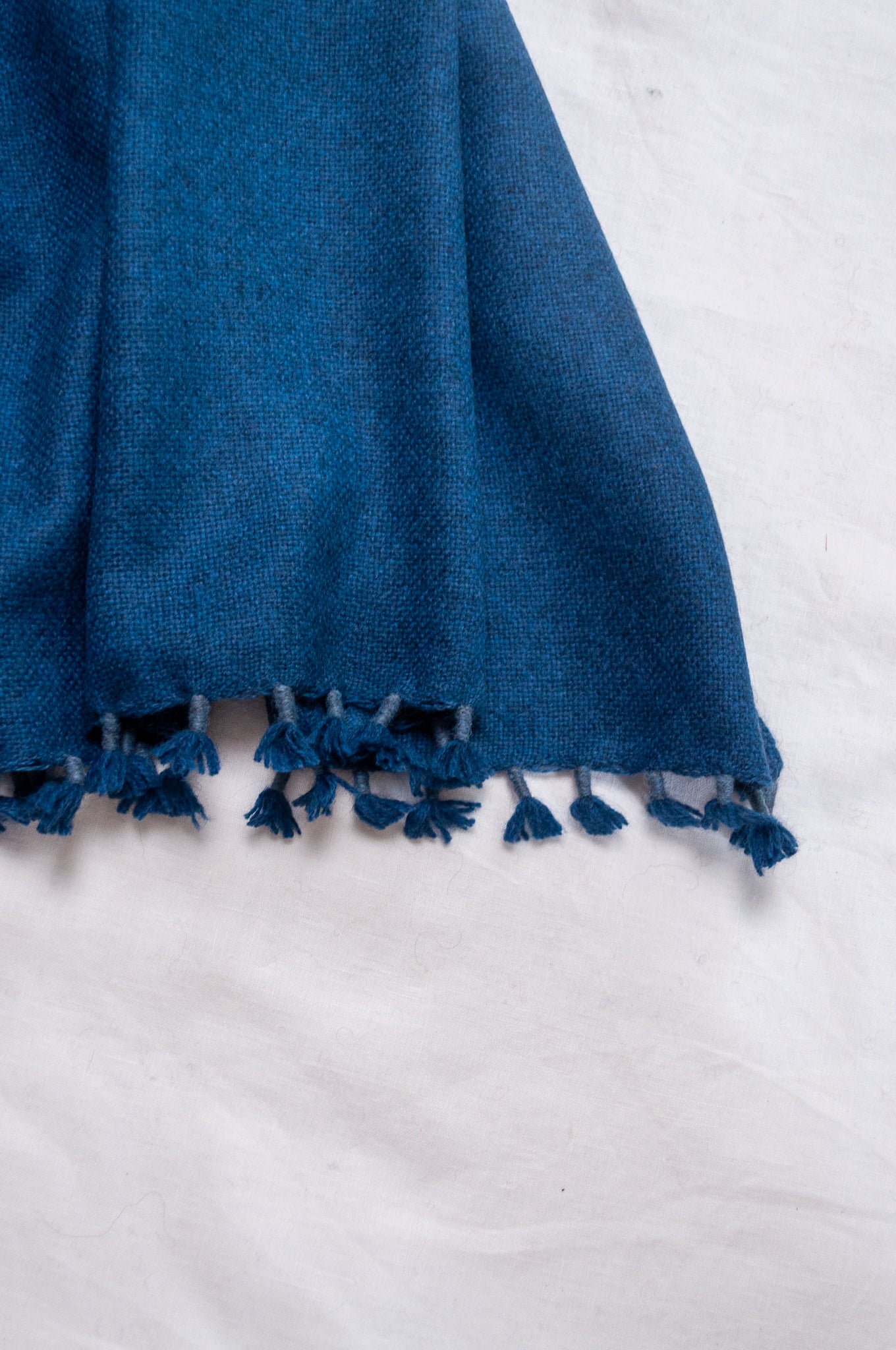 Handwoven ombre dye baby yak wool shawl scarf in sapphire blue.