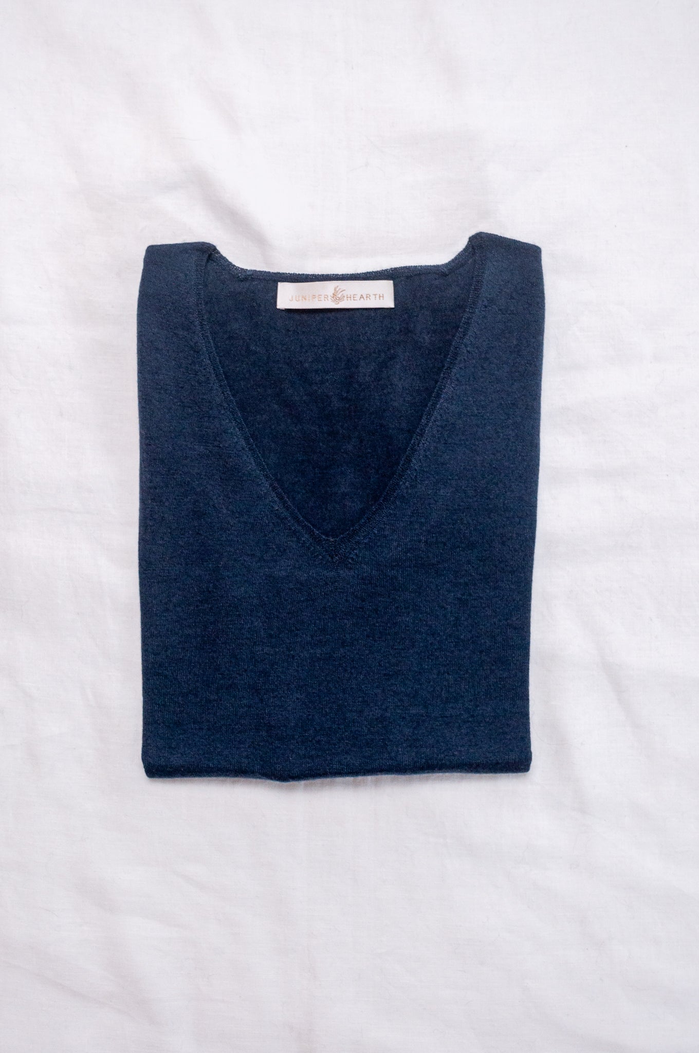 Lightweight pure cashmere sweater skin base layer in night sky dark navy blue.