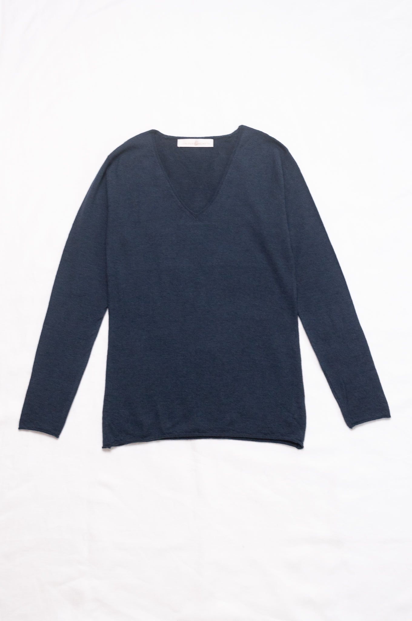Lightweight pure cashmere sweater skin base layer in night sky dark navy blue.