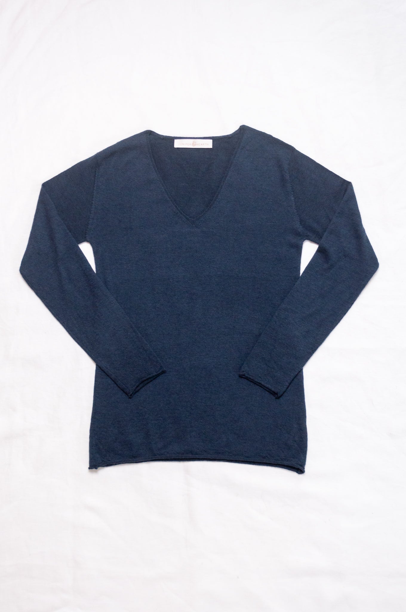 Lightweight pure cashmere sweater skin base layer in night sky dark navy blue.