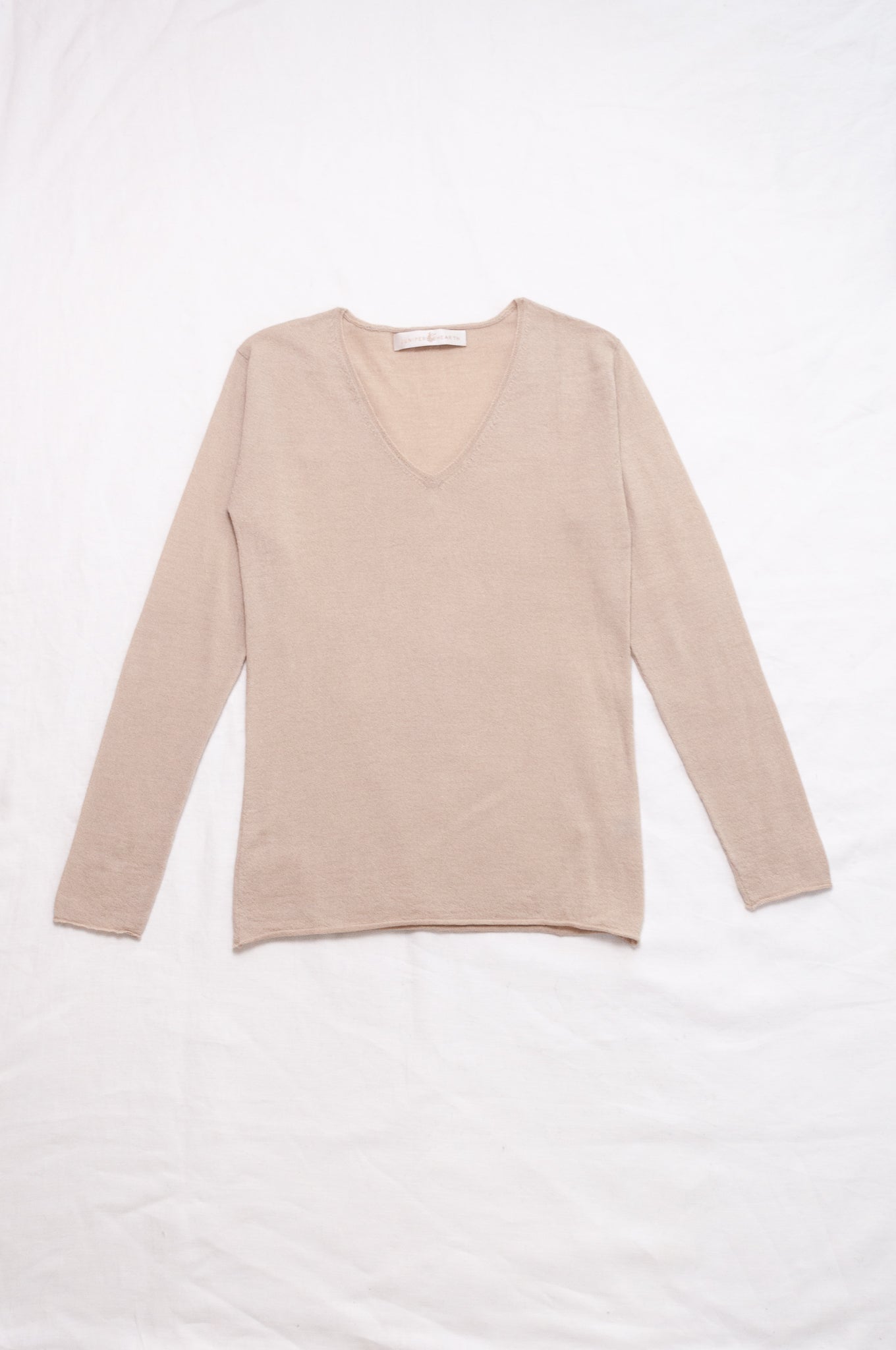 Lightweight pure cashmere sweater skin base layer in oatmeal.