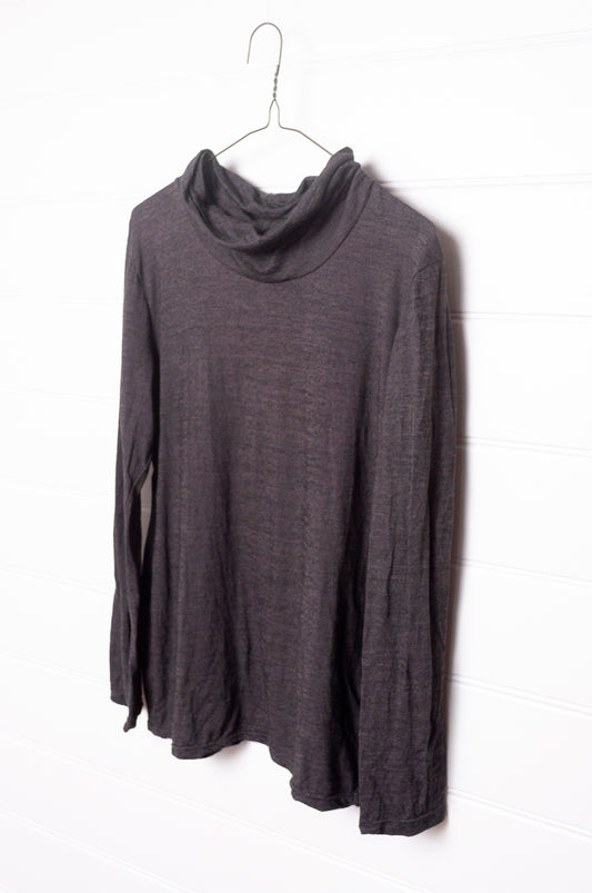 Valia V-merino high neck merino wool jersey long sleeve top in slate charcoal grey.