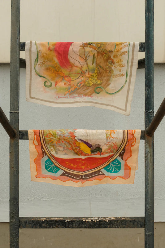 Runaway Bicycle silk Eddy scarf handloom digital print bird of paradise.