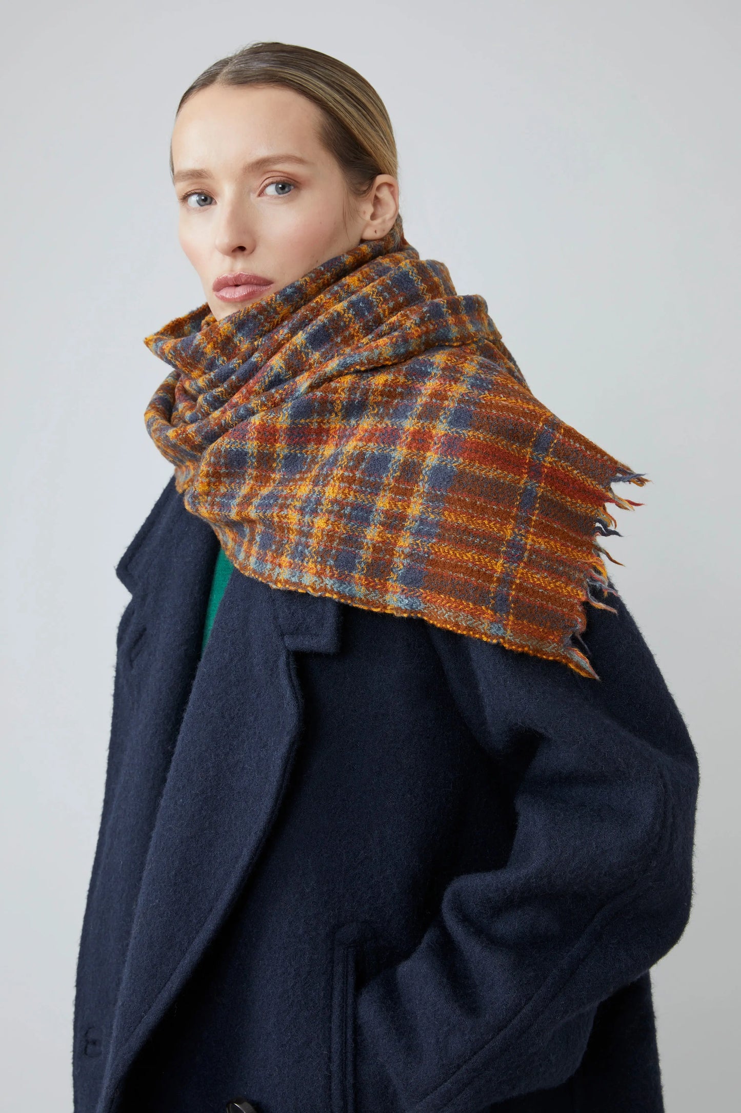 Moismont fine wool scarf McInnes tartan in Toffee.