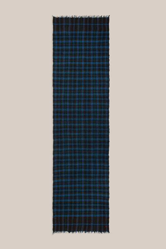 Moismont pure wool plaid tartan check scarf McInnes in Tragedy navy and brown.