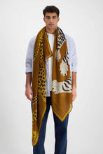 Load image into Gallery viewer, Inoui editions pure wool large scarf Chatou in golden brown, tiger and leopard.