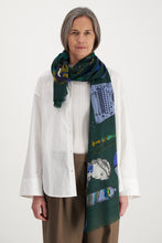 Load image into Gallery viewer, InouI Editions fine wool scarf Iconique featuring classic Inoui illustrations on dark green.