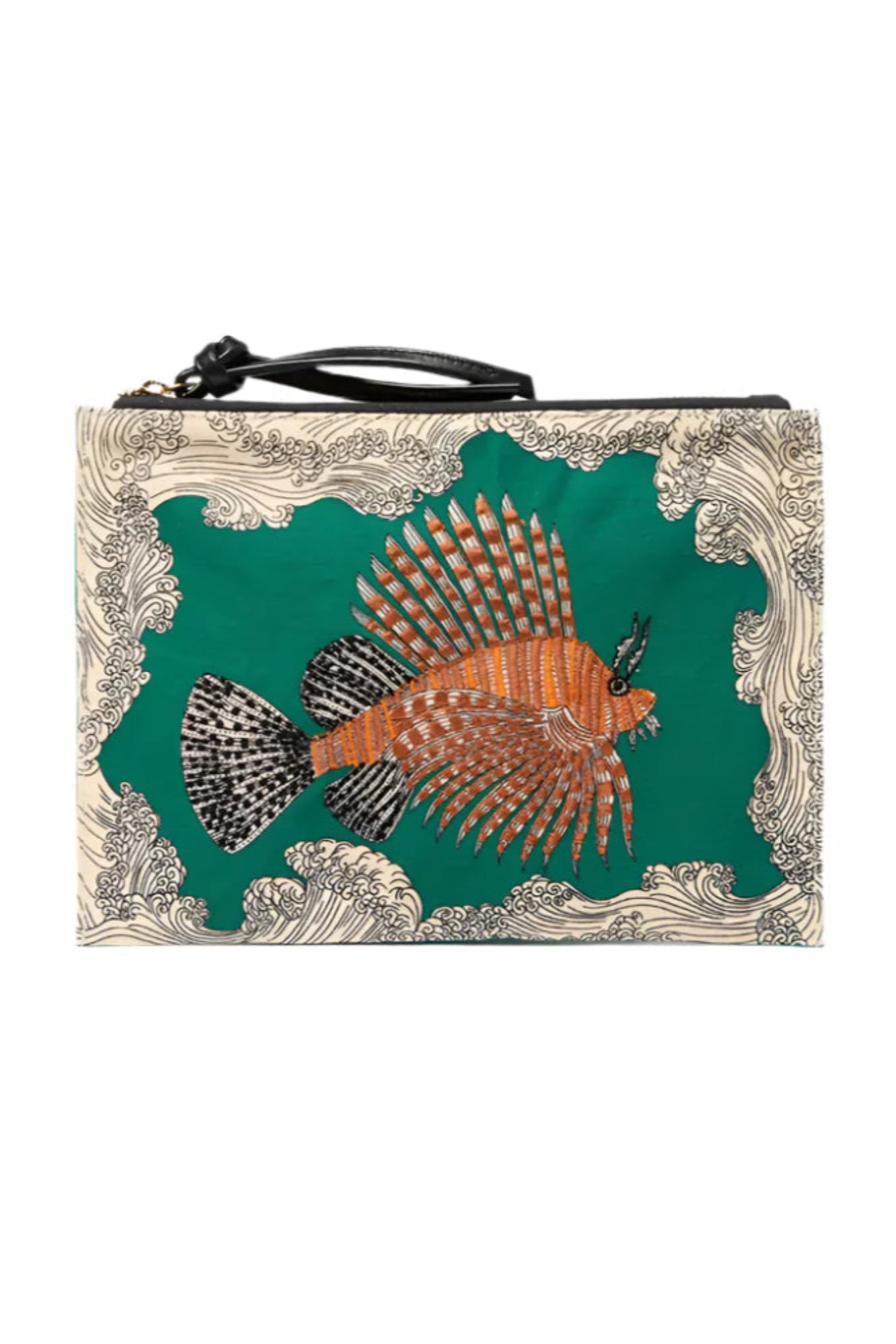 Inoui Editions cotton embroidered pouch Poseidon green.