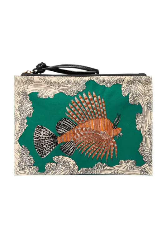 Inoui Editions cotton embroidered pouch Poseidon green.