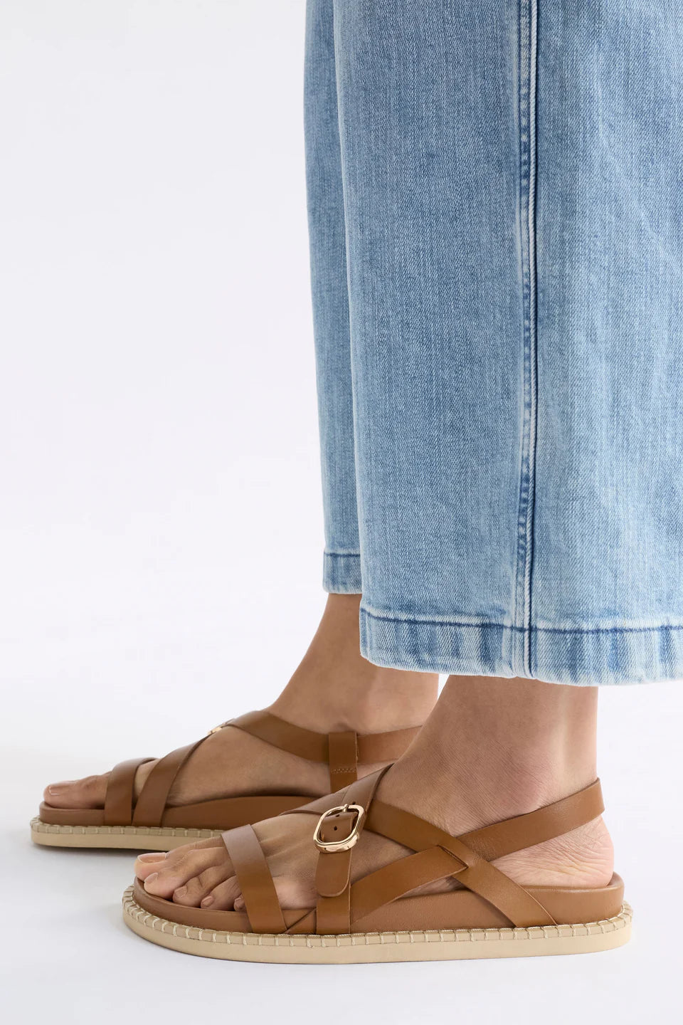 Elk Kilsa sandal minimal strappy style in natural tan leather.