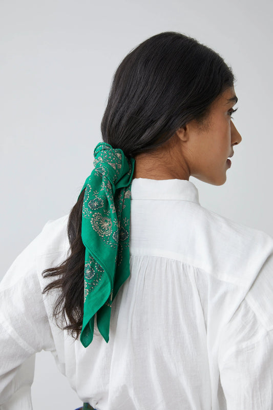 Moismont cotton carre square scarf Milan in Oxford green.