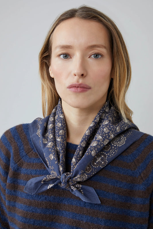 Moismont cotton carre square scarf Milan in slate grey blue.
