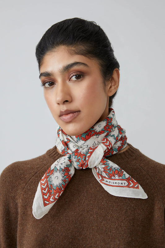 Moismont fine cotton Amber square scarf carre in Celeste blue.