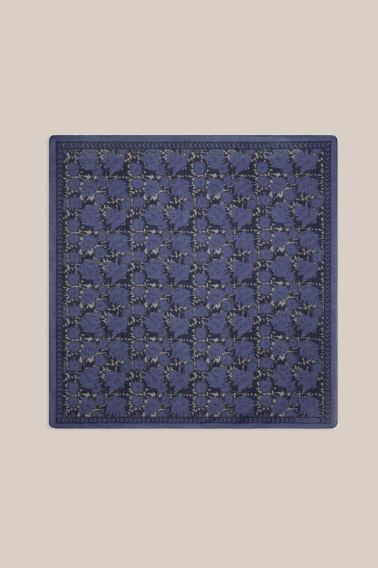 Moismont blockprint floral fine cotton Ajmer square scarf Tragedy in blue.