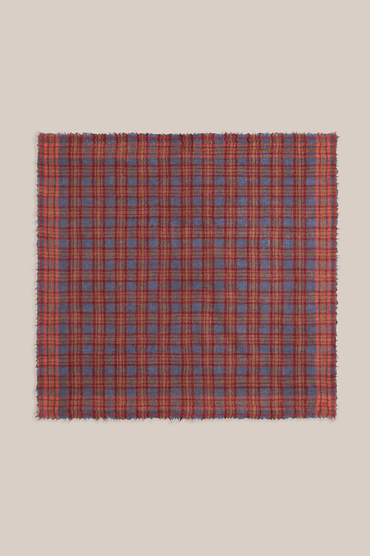 Moismont pure wool square Magda scarf in blue, burgundy and red.