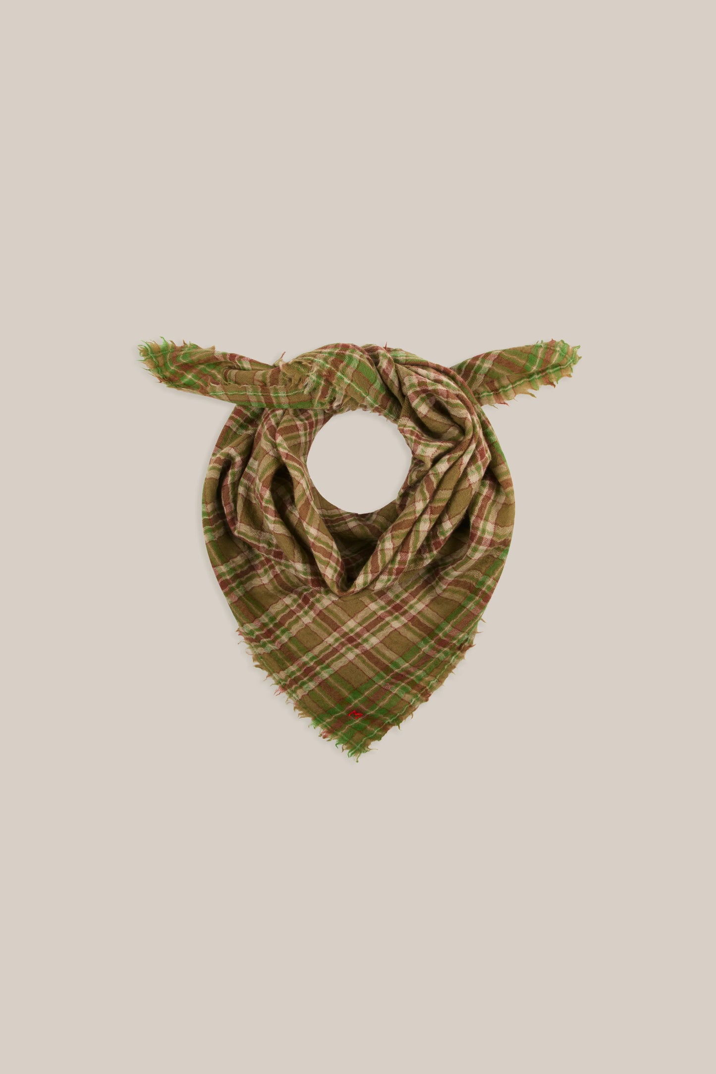 Moismont pure wool square Magda scarf in green and brown.