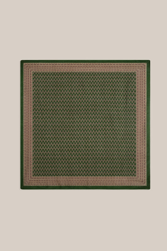 Moismont fine cotton paisley scarf Phedre in green, brown and taupe.