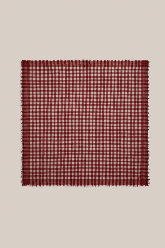 Moismont pure wool square Galopin scarf gingham, Velvet in red and white.