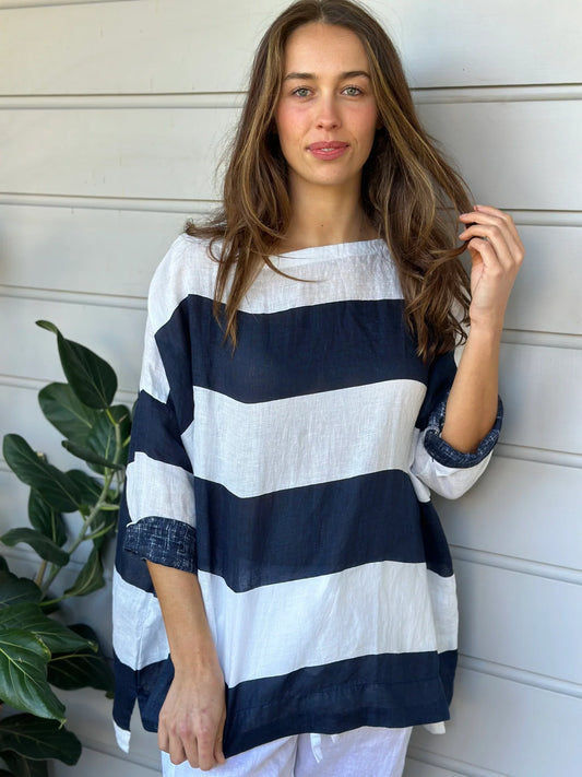 Frockk Avril linen top - big navy stripe