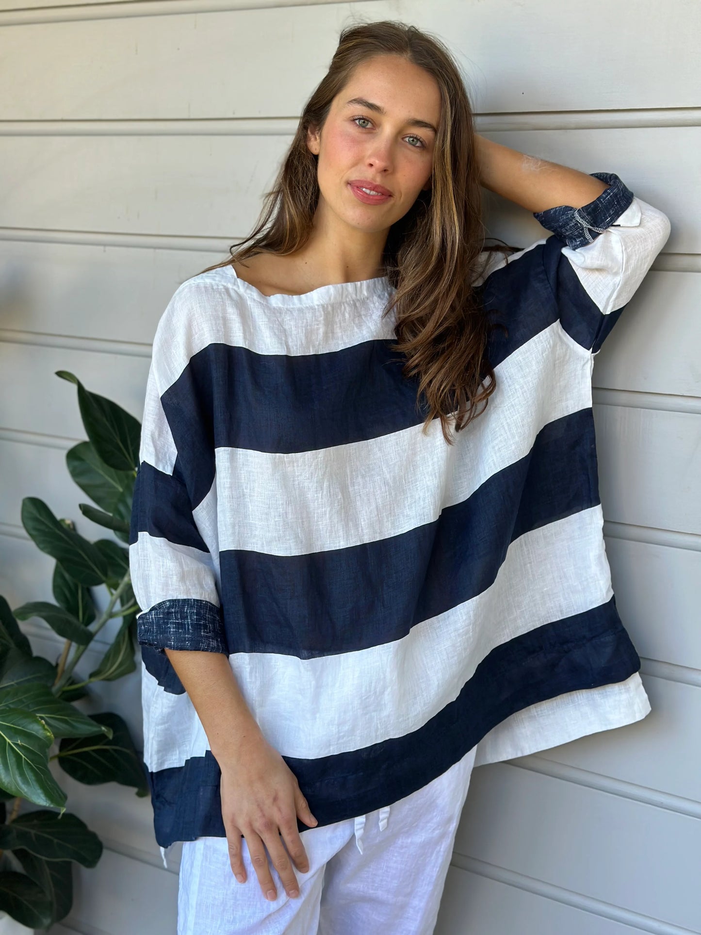 Frockk Avril linen top - big navy stripe