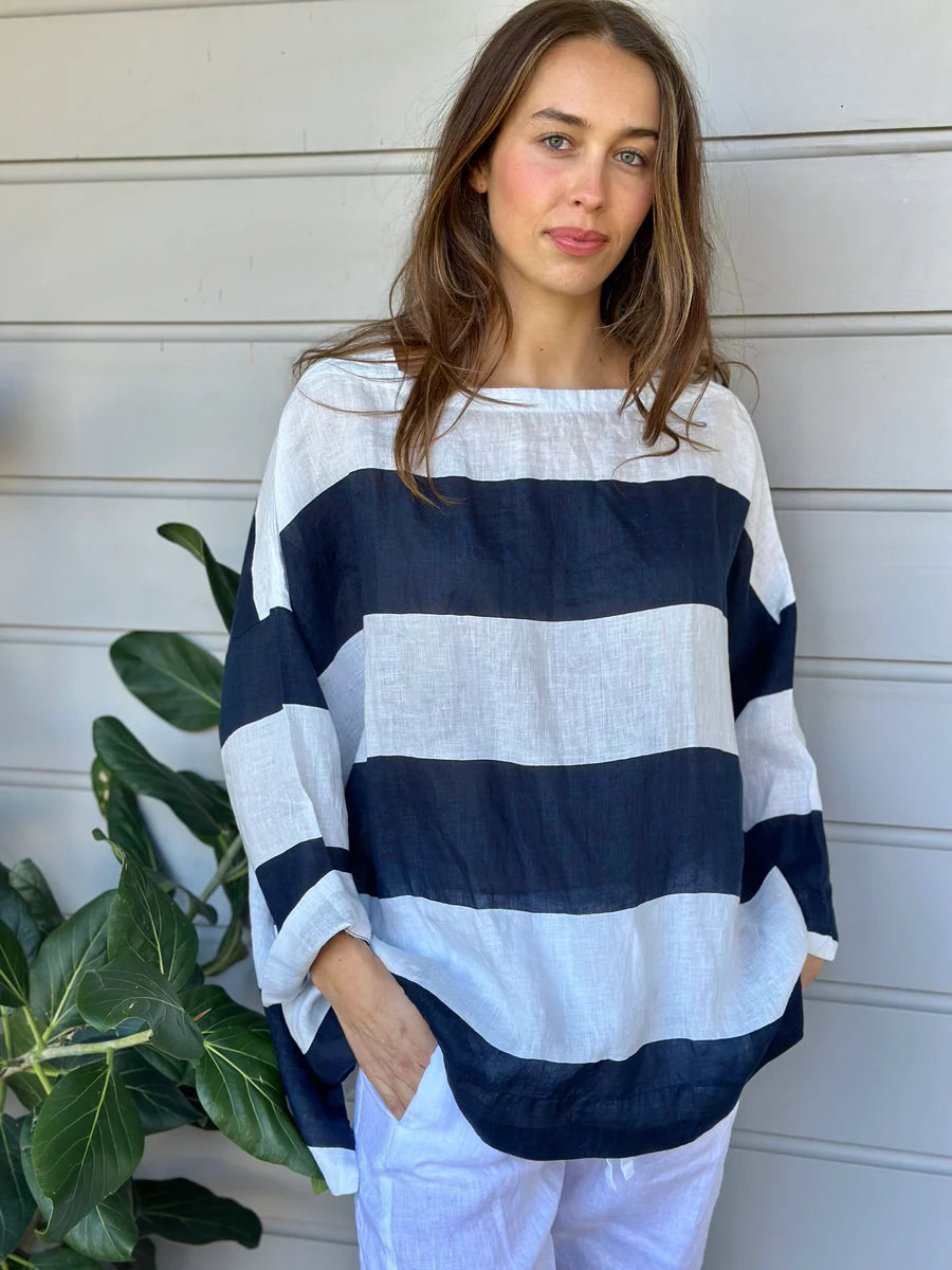 Frockk Avril linen top - big navy stripe